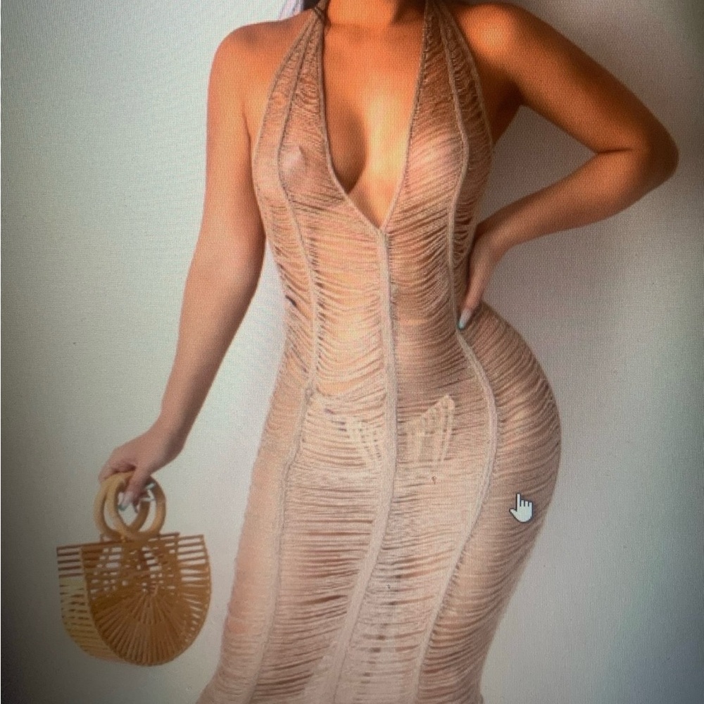 Elegant Tan Halter Dress